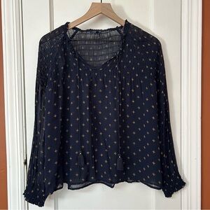 Lucky Brand Navy Blouse with Gold Star Motif